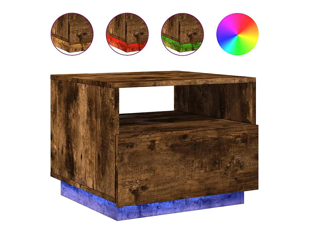 Salontafel met LED-verlichting 50x49x40 cm gerookt eikenkleurig