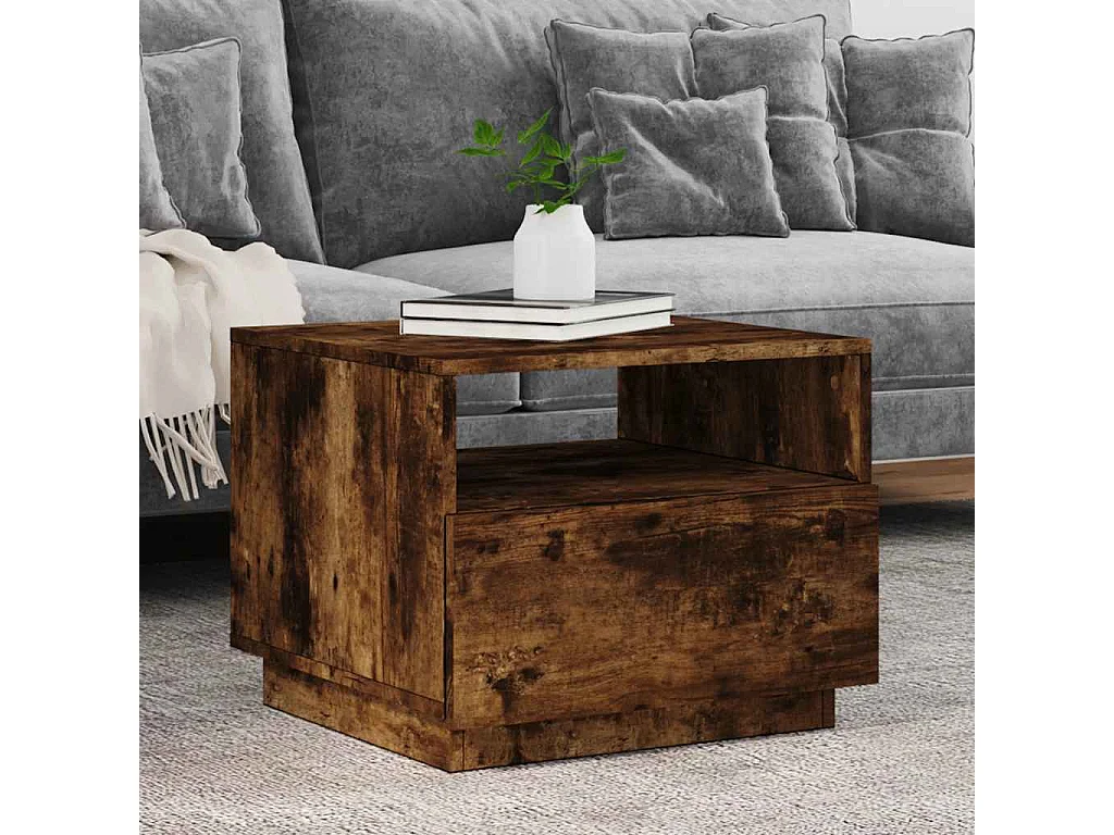 Salontafel met LED-verlichting 50x49x40 cm gerookt eikenkleurig