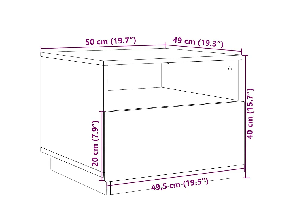 Salontafel met LED-verlichting 50x49x40 cm gerookt eikenkleurig