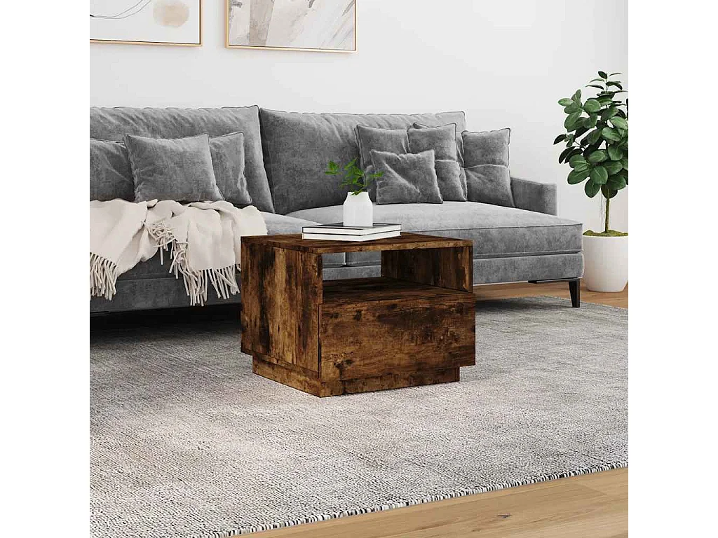 Salontafel met LED-verlichting 50x49x40 cm gerookt eikenkleurig