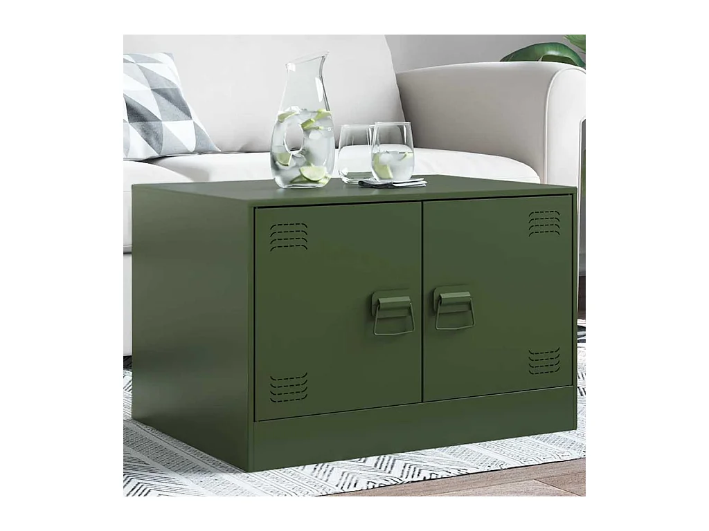 Table basse vert olive 67x50x44 cm acier