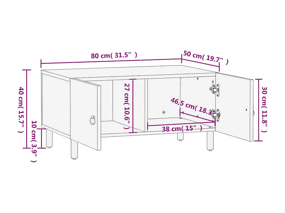 Mesa de centro 80x50x40 cm madeira de mangueira maciça