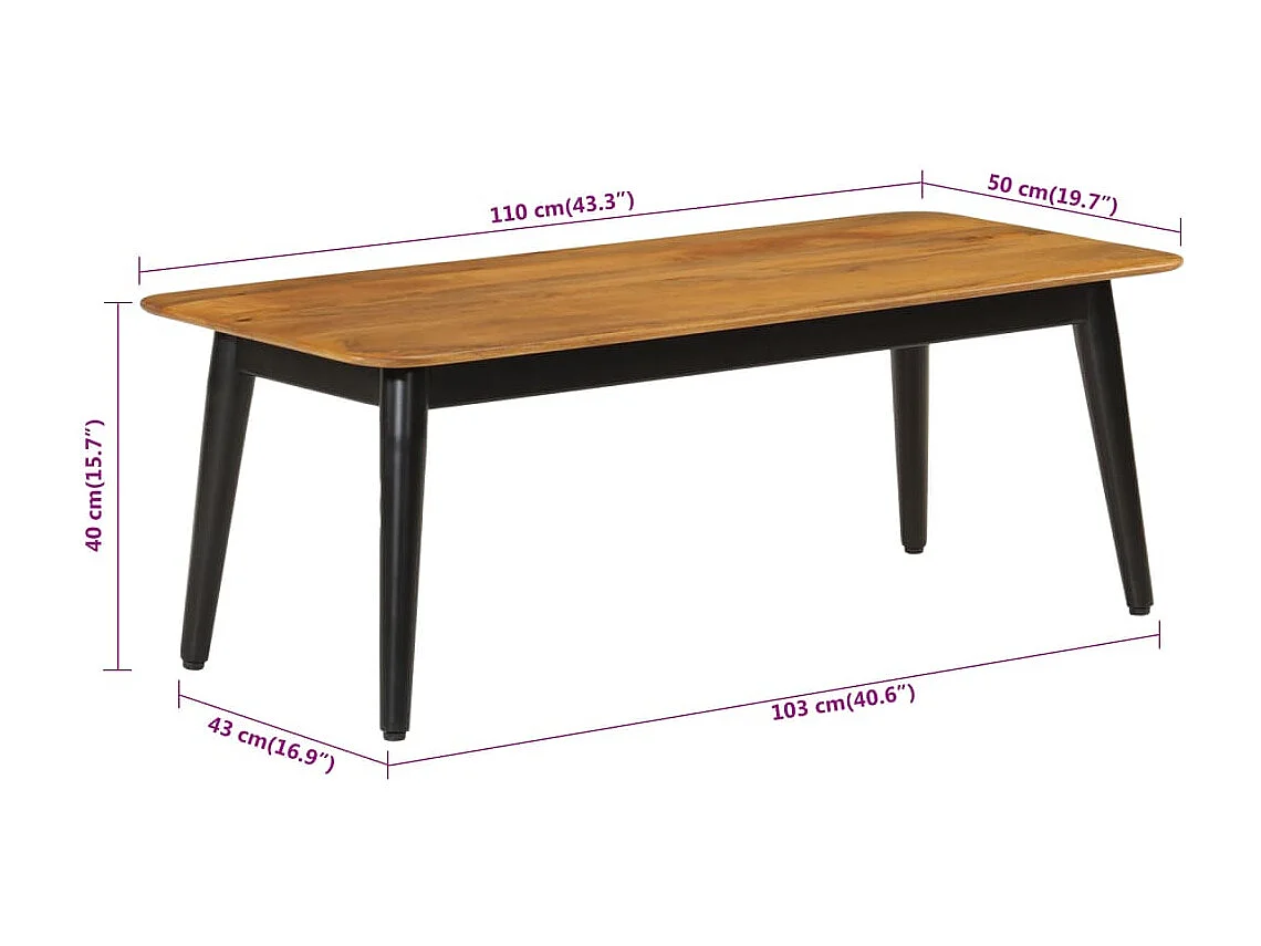 Table basse 110x50x40 cm bois massif de manguier et fer