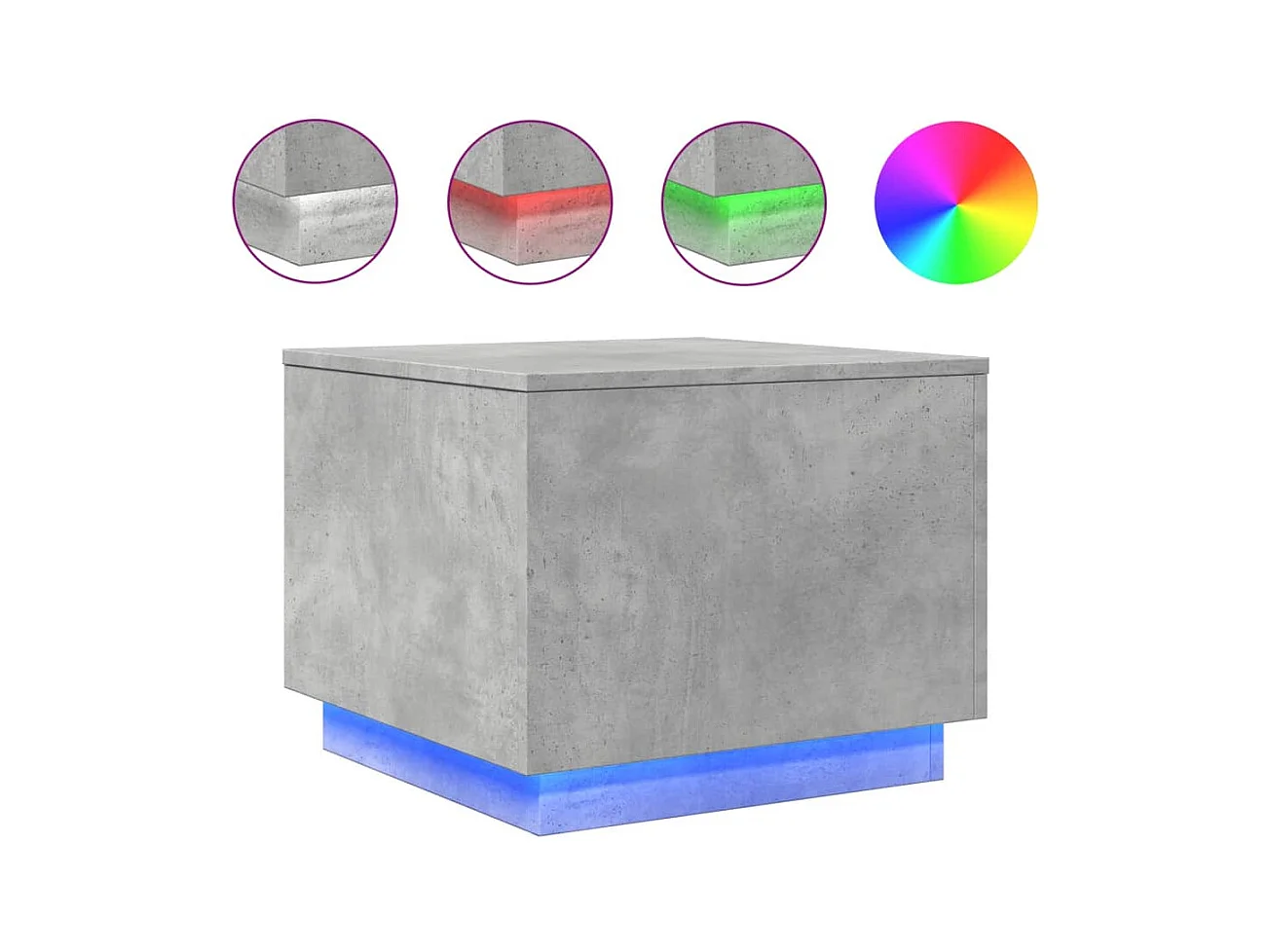 Table basse avec lumières LED gris béton 50x50x40 cm