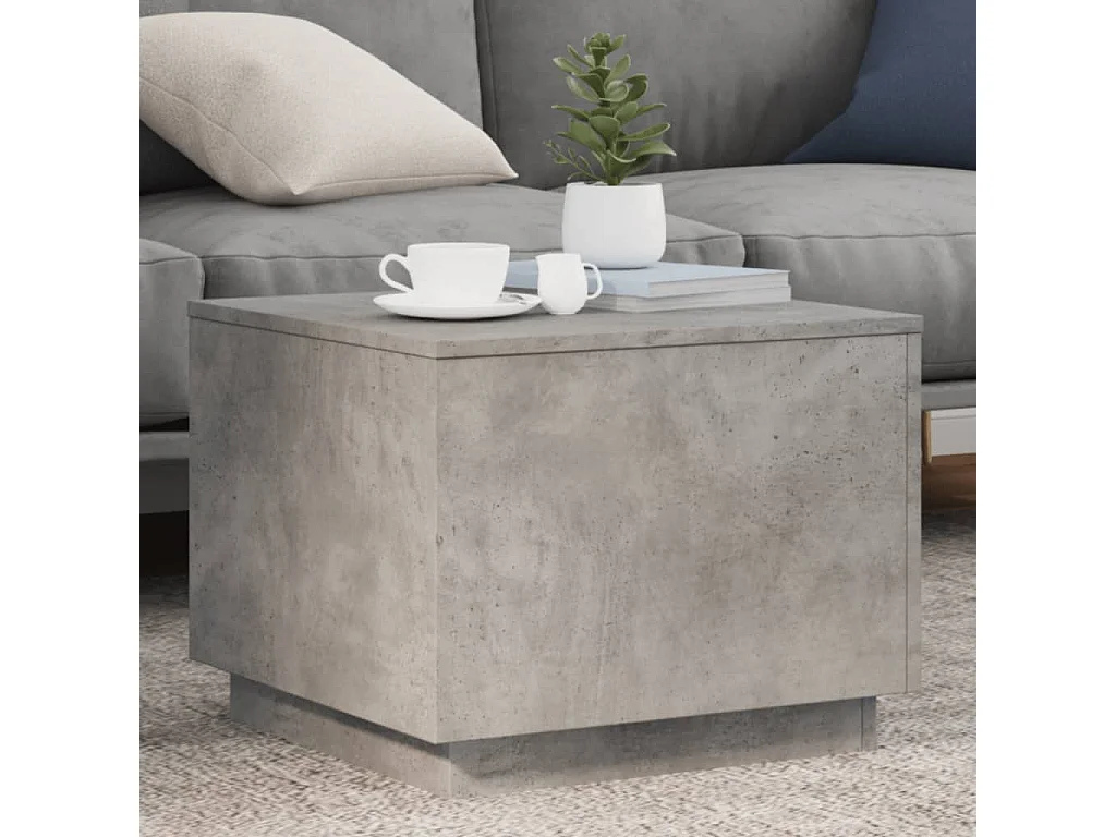 Table basse avec lumières LED gris béton 50x50x40 cm