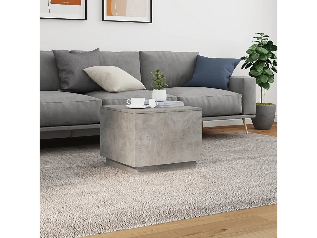 Table basse avec lumières LED gris béton 50x50x40 cm