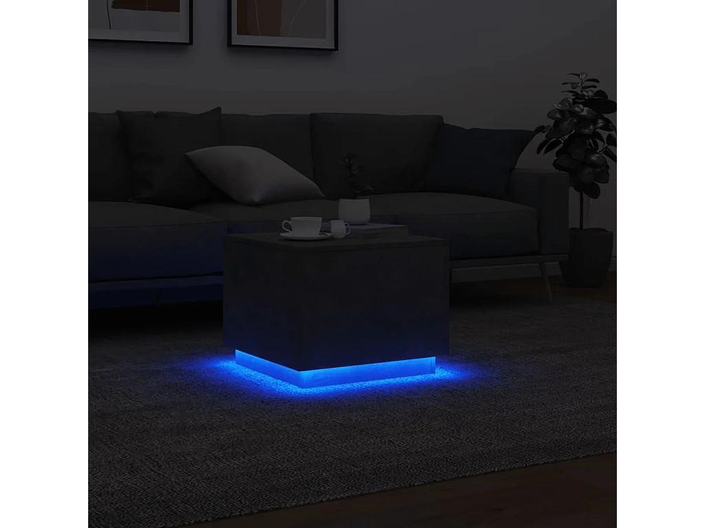 Table basse avec lumières LED gris béton 50x50x40 cm
