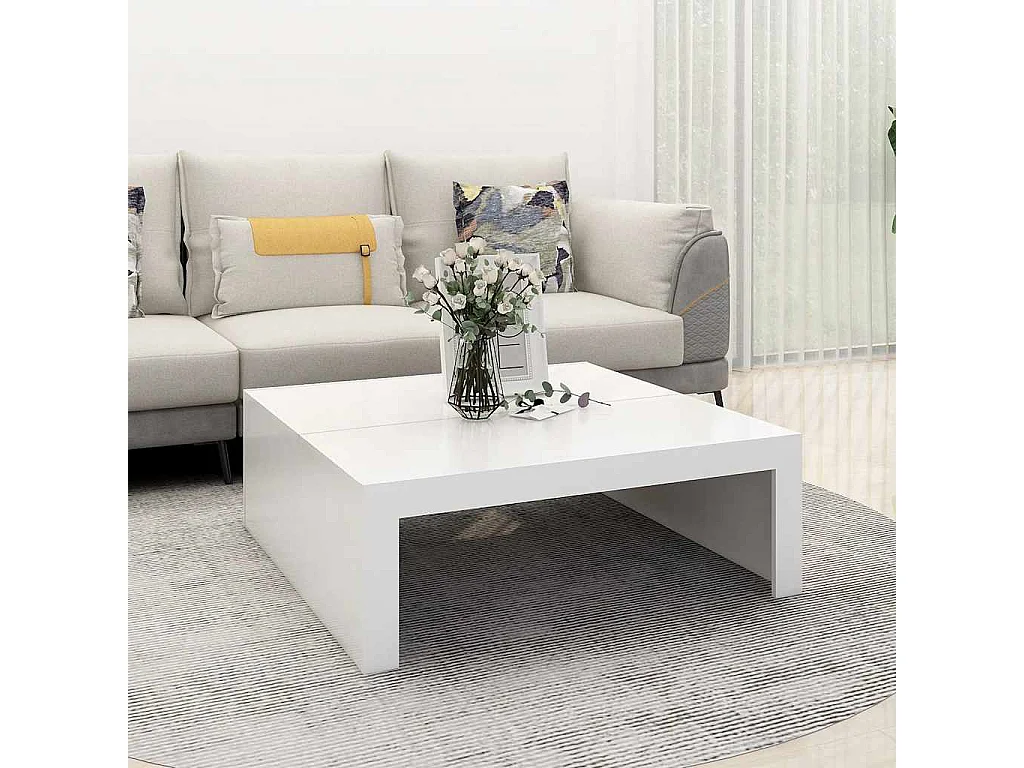 Table basse blanc 100x100x35 cm bois d'ingénierie
