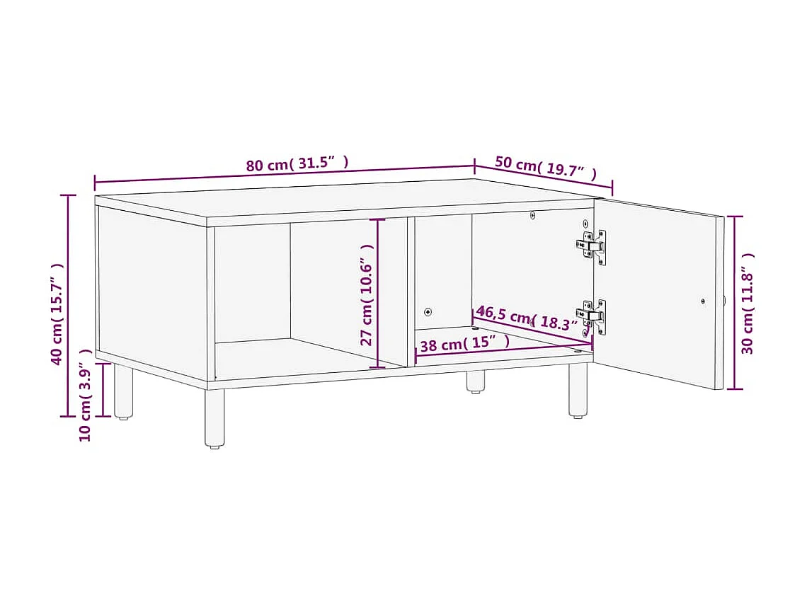 Couchtisch Schwarz 80x50x40 cm Massivholz Mango