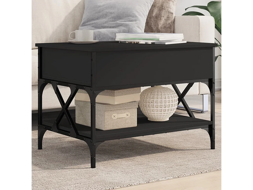 Table basse noir 70x50x50 cm bois d'ingénierie et métal