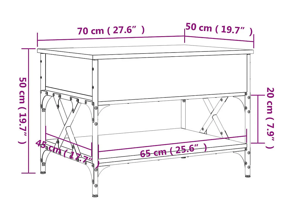 Table basse noir 70x50x50 cm bois d'ingénierie et métal