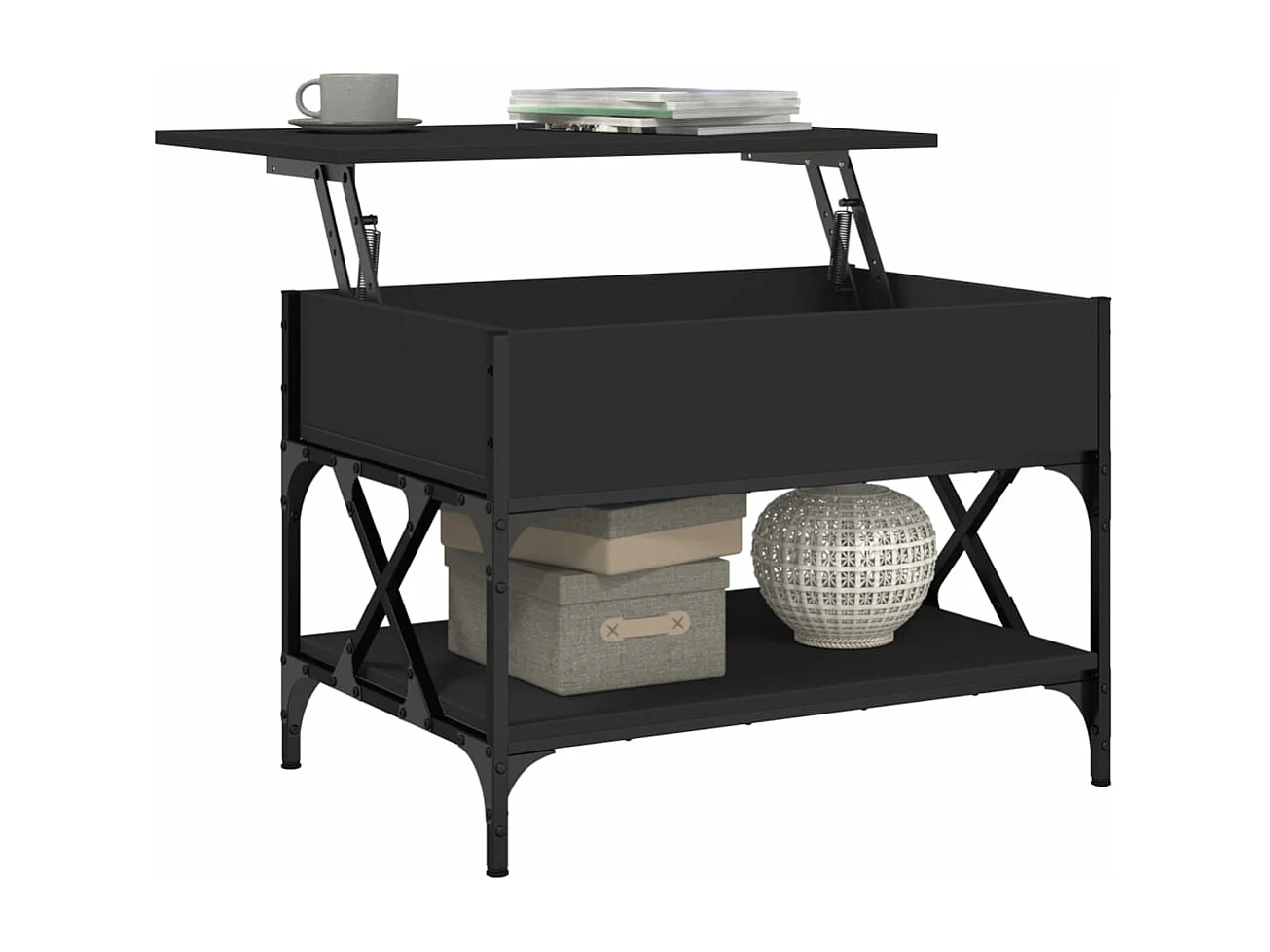 Table basse noir 70x50x50 cm bois d'ingénierie et métal