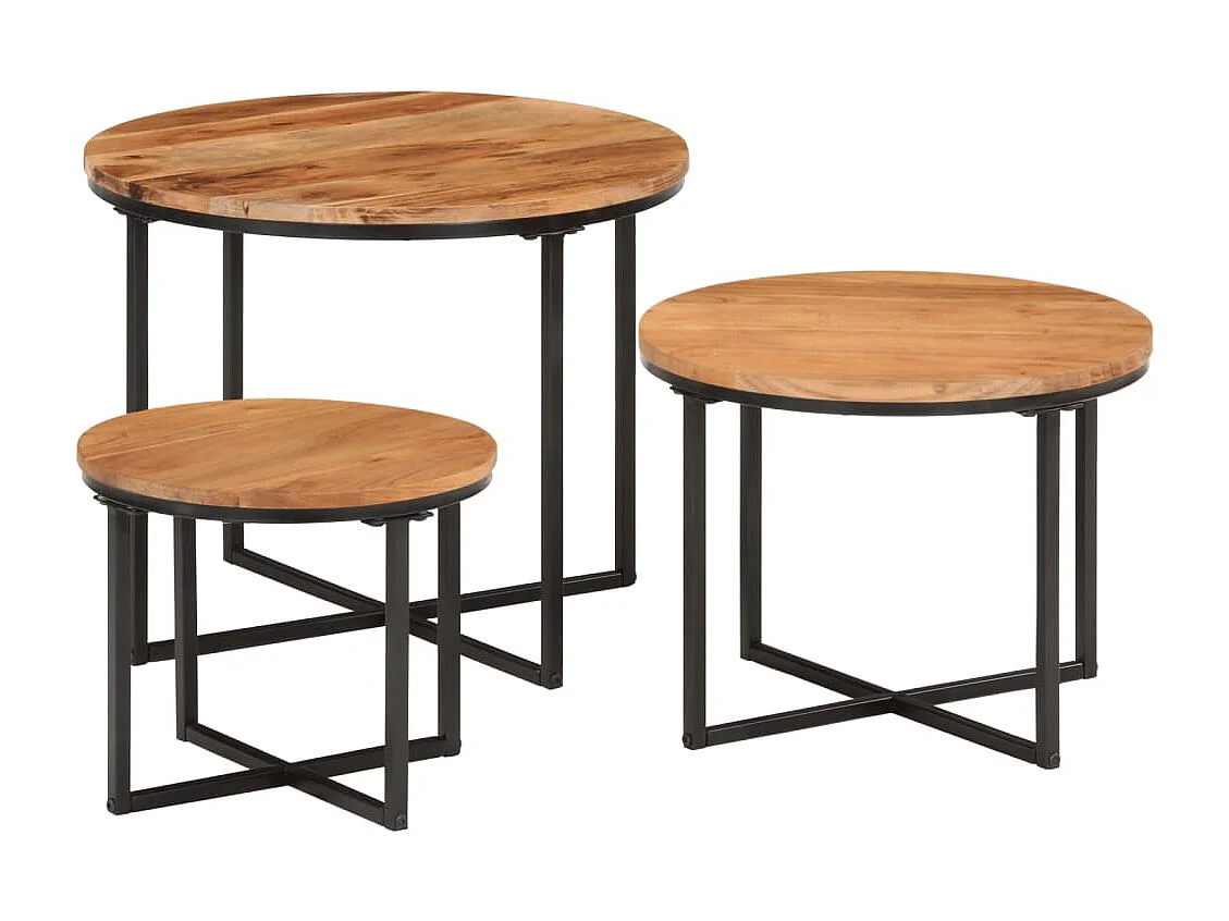 Tables basses gigognes 3 pcs bois massif d'acacia et fer