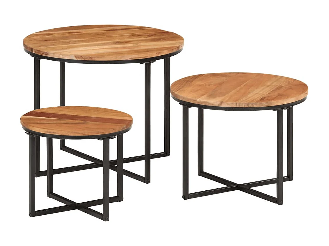 Tables basses gigognes 3 pcs bois massif d'acacia et fer