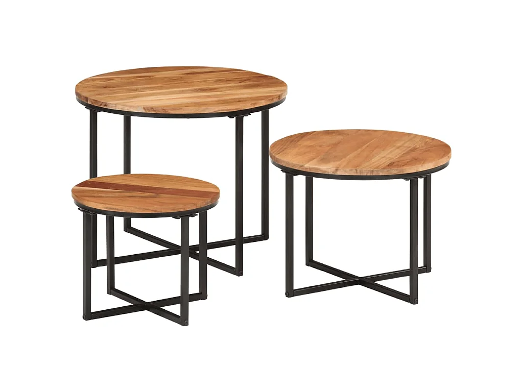 Tables basses gigognes 3 pcs bois massif d'acacia et fer