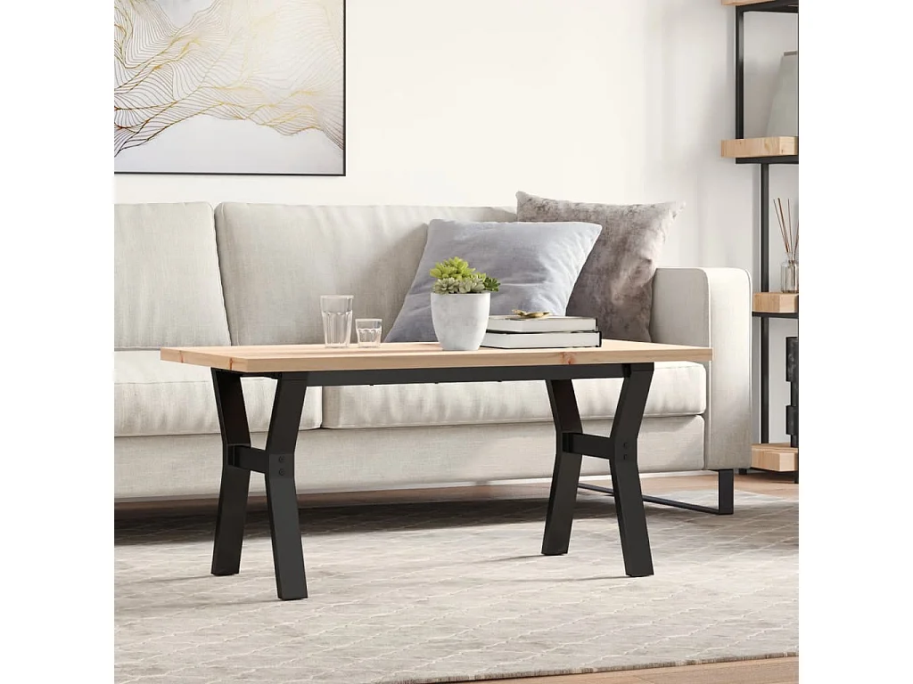 Table basse cadre en Y 100x50x45,5 cm bois de pin massif acier