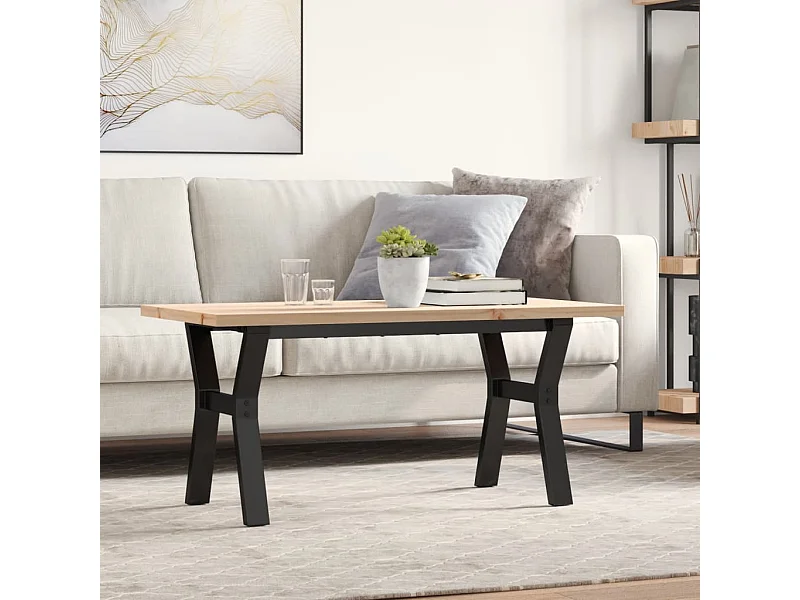 Mesa de centro marco Y madera maciza pino y acero 100x50x45,5cm