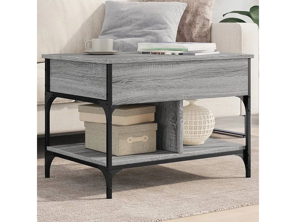 Tavolino Salotto Grigio Sonoma 70x50x50 cm Multistrato Metallo