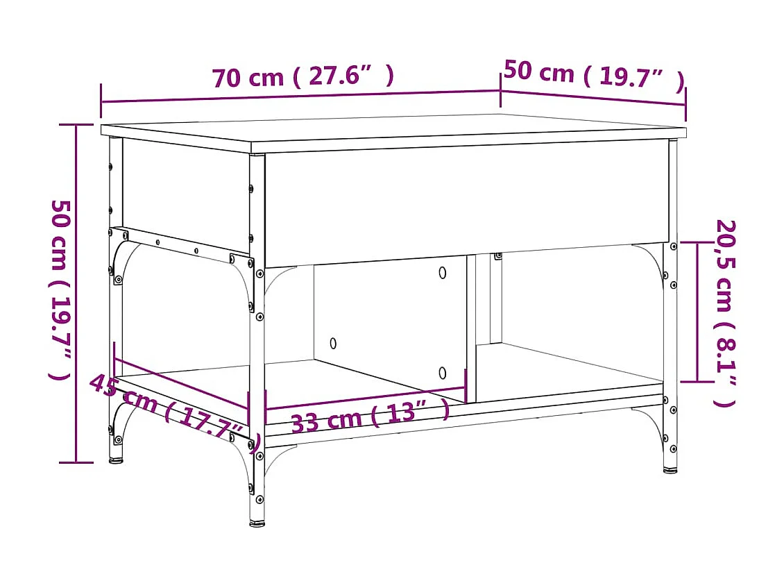 Tavolino Salotto Grigio Sonoma 70x50x50 cm Multistrato Metallo