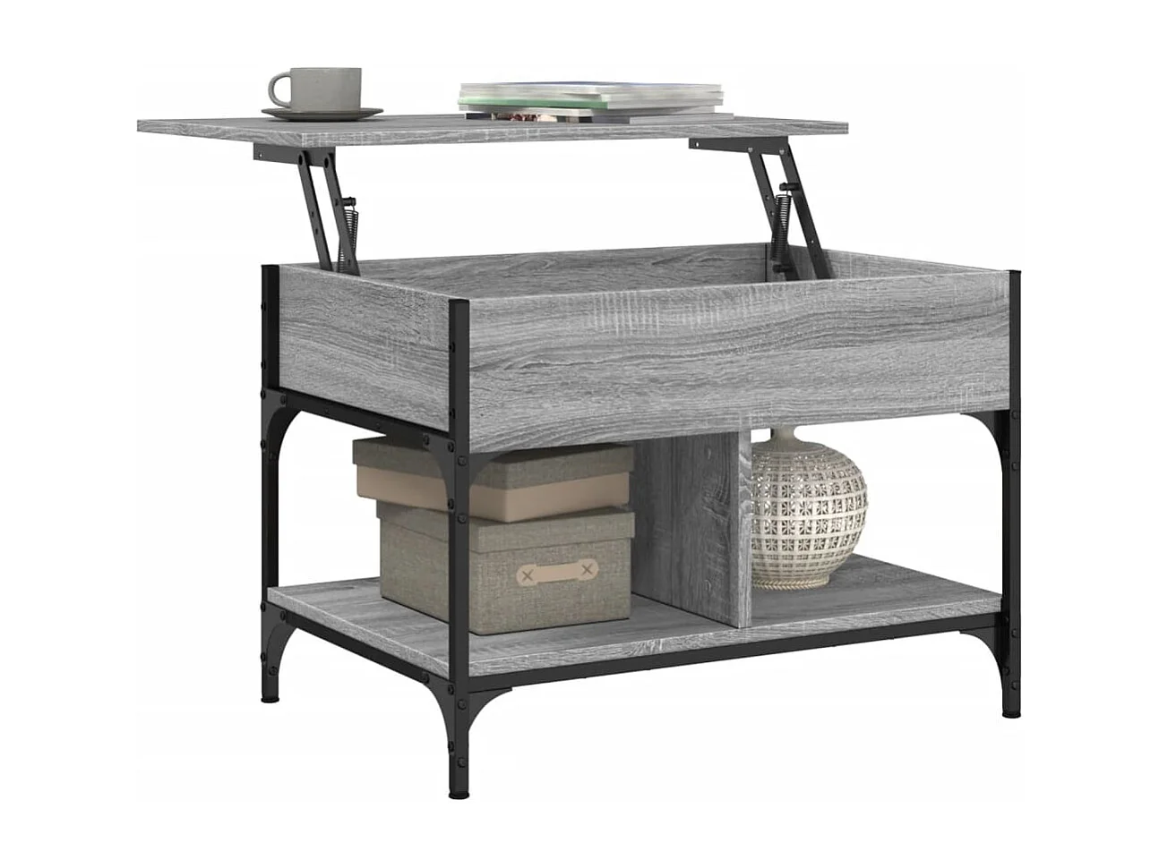 Tavolino Salotto Grigio Sonoma 70x50x50 cm Multistrato Metallo