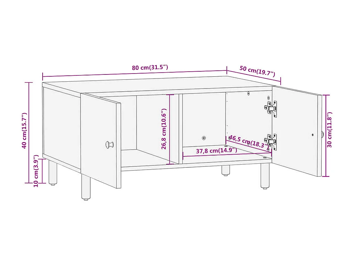 Couchtisch 80x50x40 cm Massivholz Akazie
