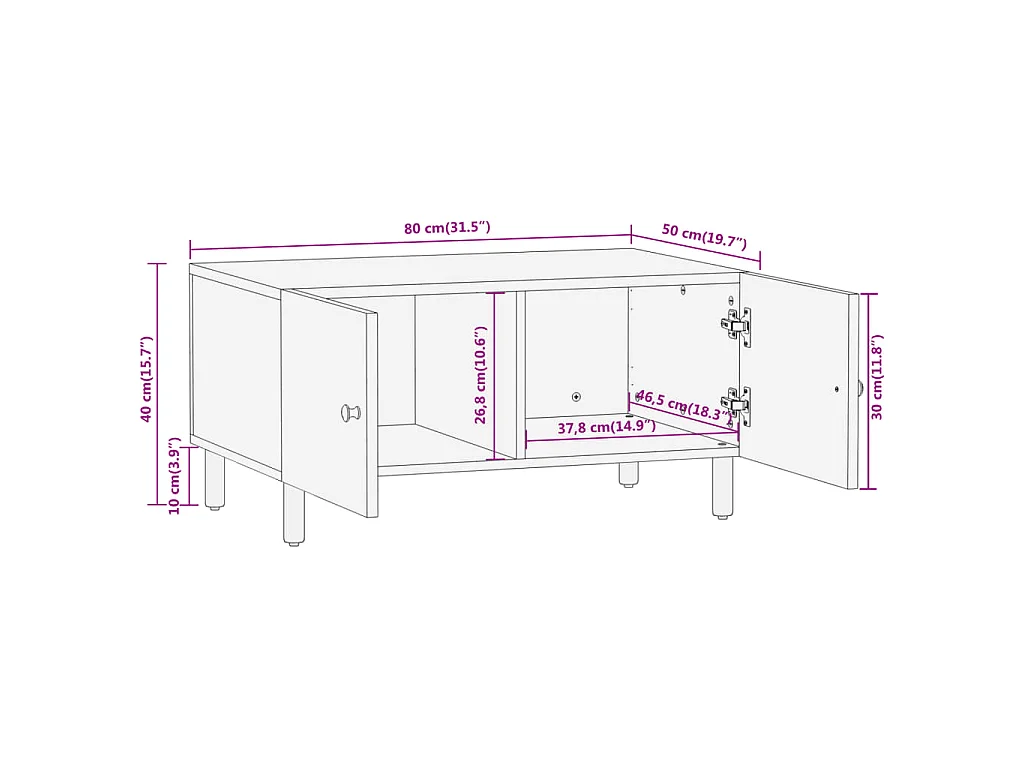 Salontafel 80x50x40 cm massief acaciahout