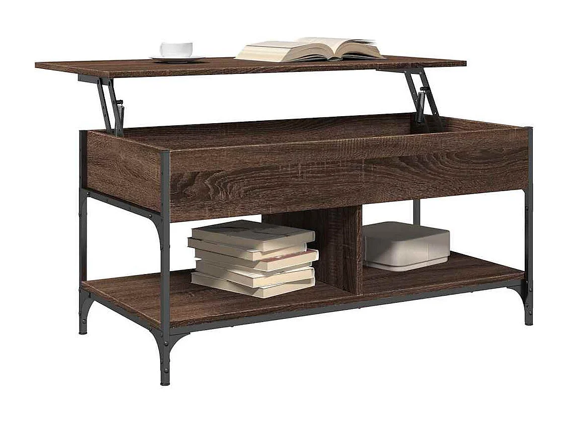 Table basse chêne marron 100x50x50cm bois d'ingénierie et métal