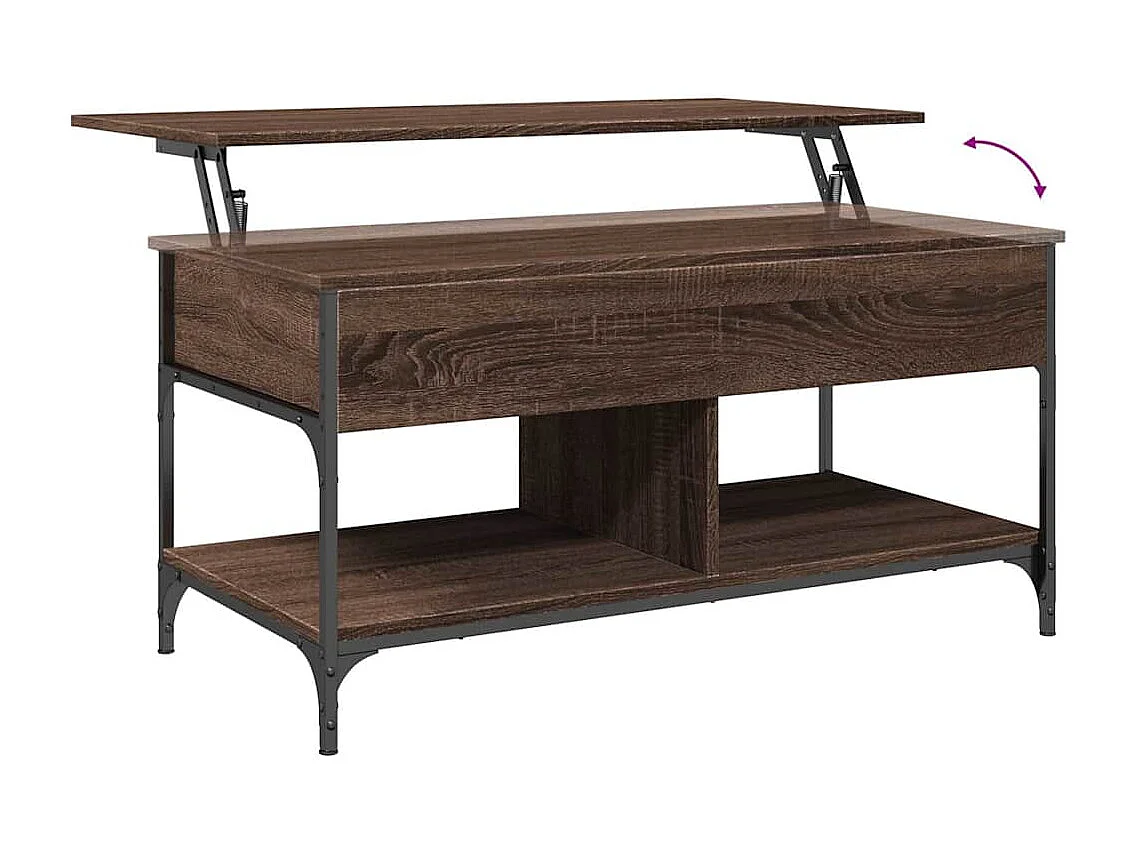 Table basse chêne marron 100x50x50cm bois d'ingénierie et métal