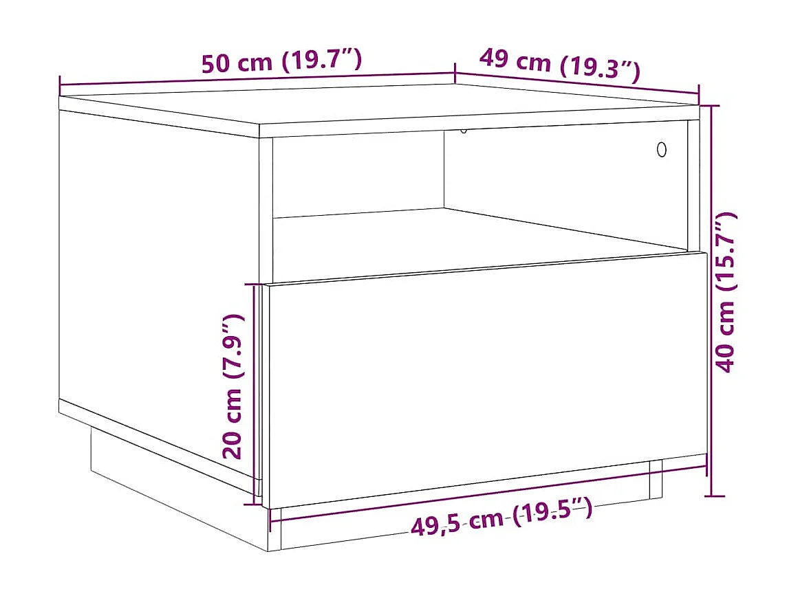 Table basse avec lumières LED gris béton 50x49x40 cm