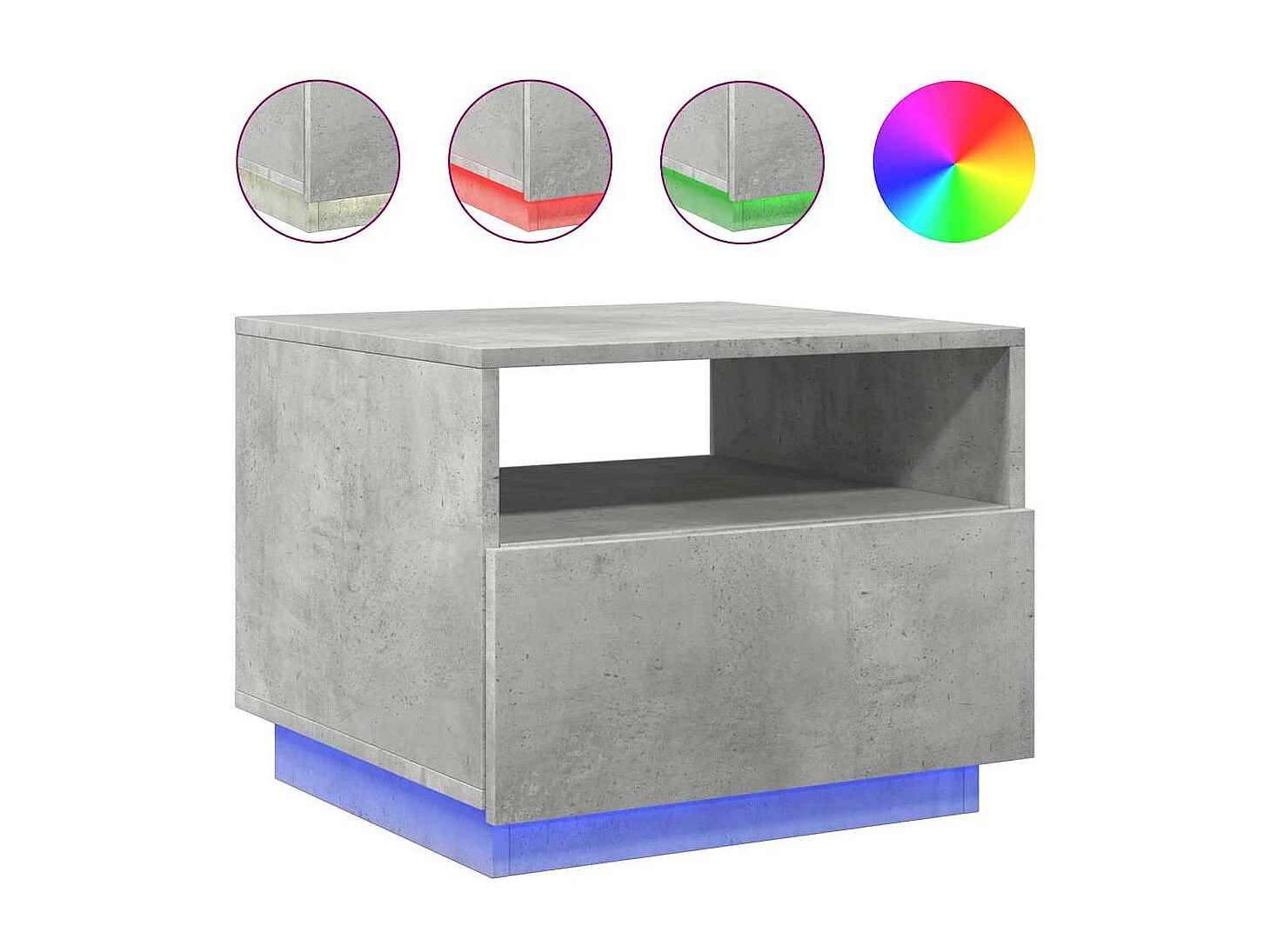 Mesa de centro con luces LED gris hormigón 50x49x40 cm