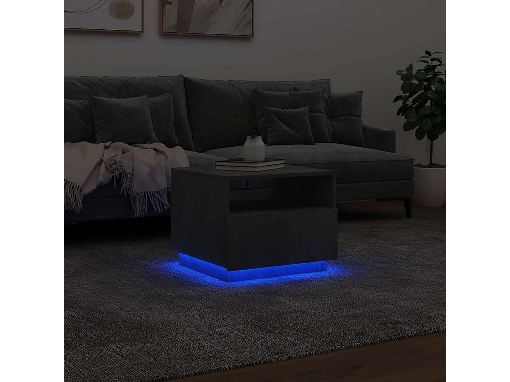 Mesa de centro con luces LED gris hormigón 50x49x40 cm