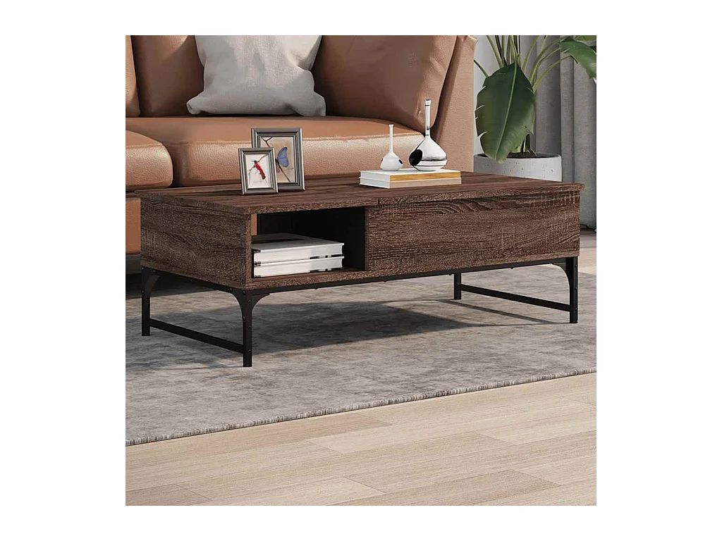 Salontafel 100x50x35 cm bewerkt hout en metaal bruin eikenkleur