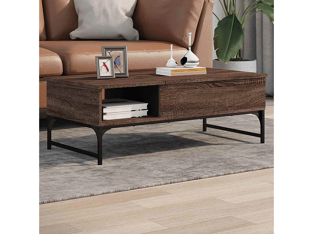 Couchtisch Braun Eichen-Optik 100x50x35 cm Holzwerkstoff Metall