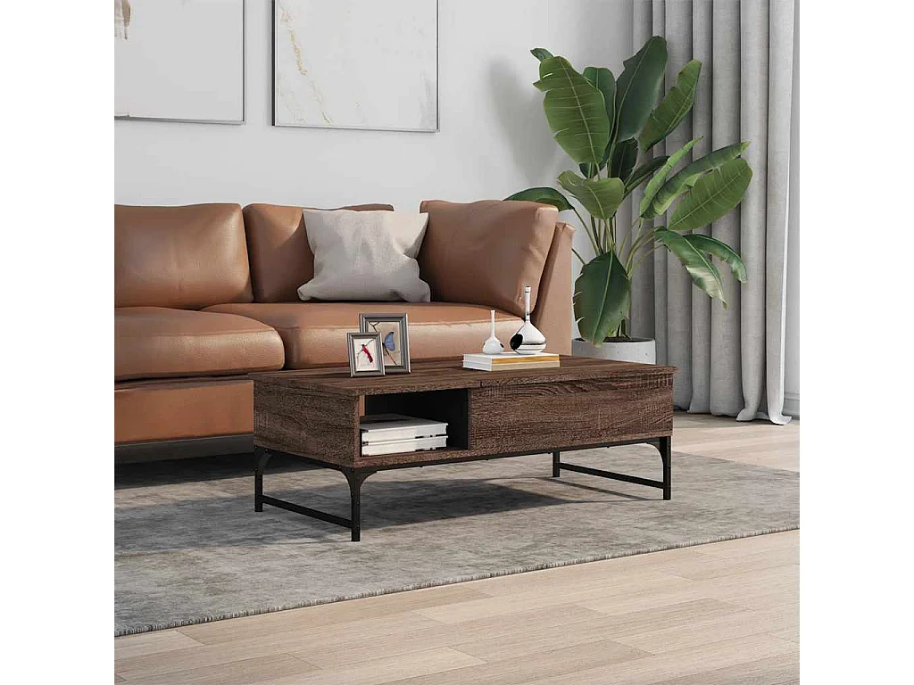 Couchtisch Braun Eichen-Optik 100x50x35 cm Holzwerkstoff Metall