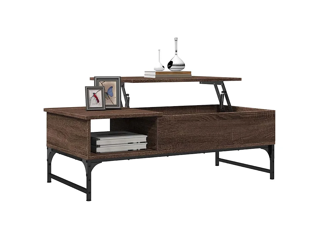 Couchtisch Braun Eichen-Optik 100x50x35 cm Holzwerkstoff Metall