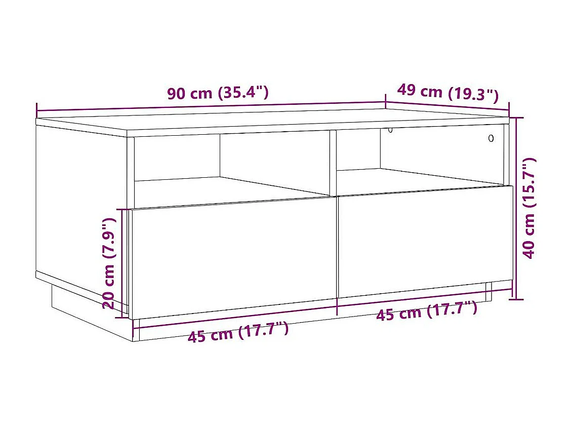 Table basse avec lumières LED gris béton 90x49x40 cm