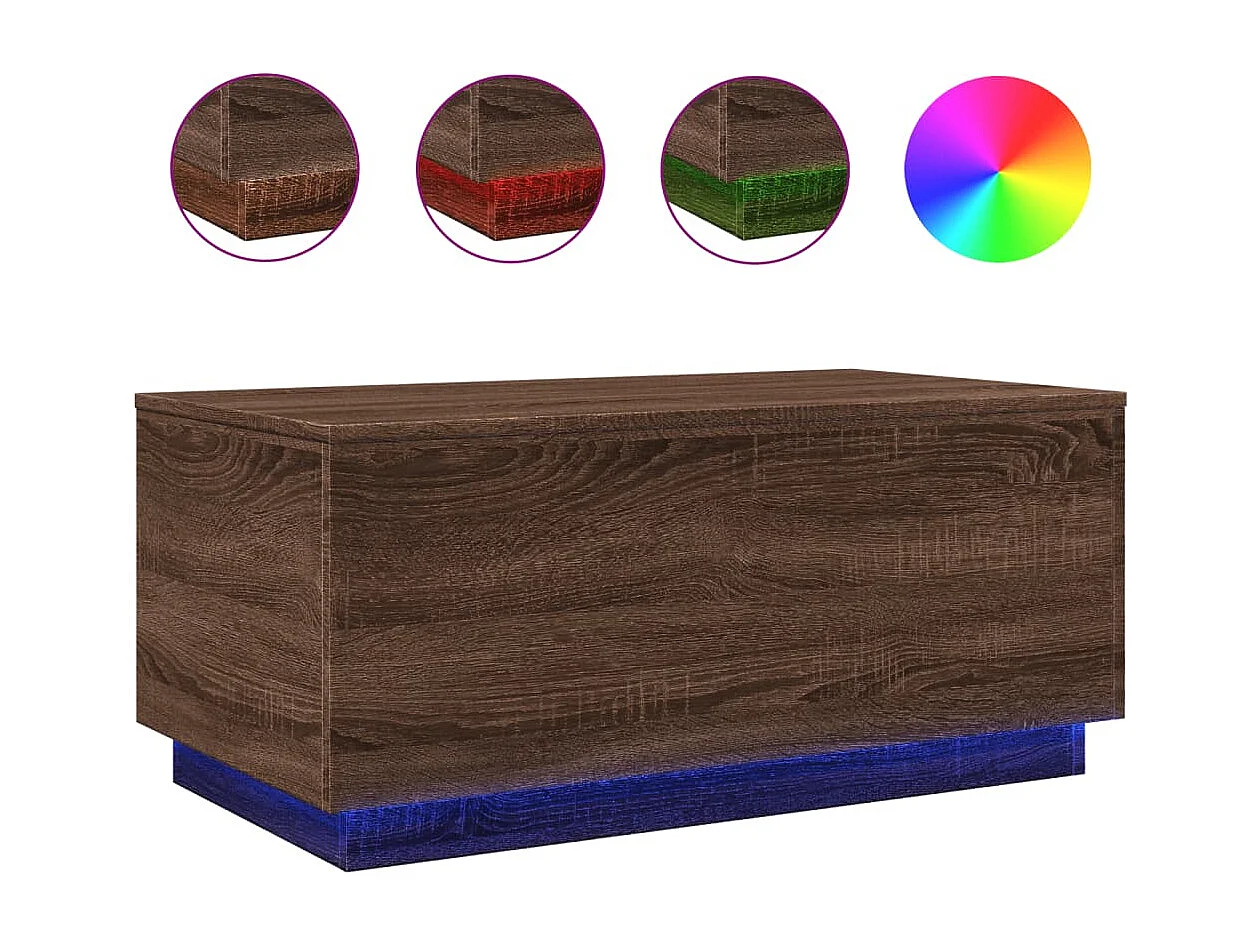 Tavolino da Soggiorno con Luci LED Rovere Marrone 90x50x40 cm