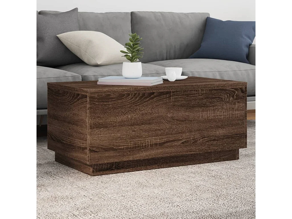 Tavolino da Soggiorno con Luci LED Rovere Marrone 90x50x40 cm