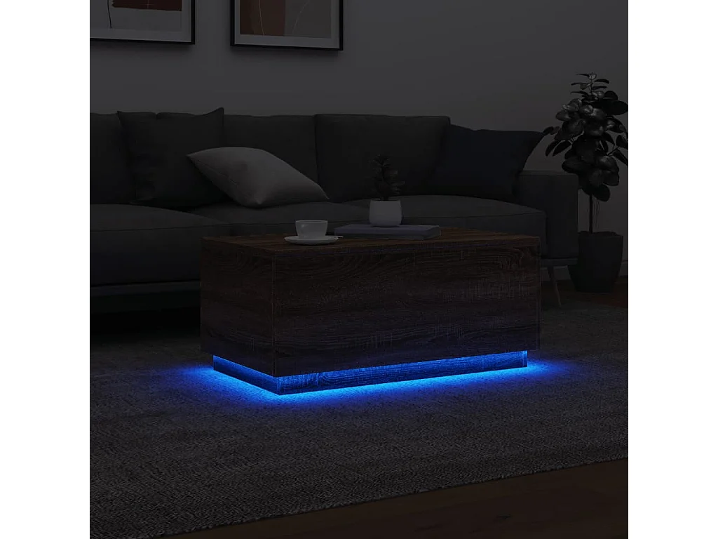 Tavolino da Soggiorno con Luci LED Rovere Marrone 90x50x40 cm