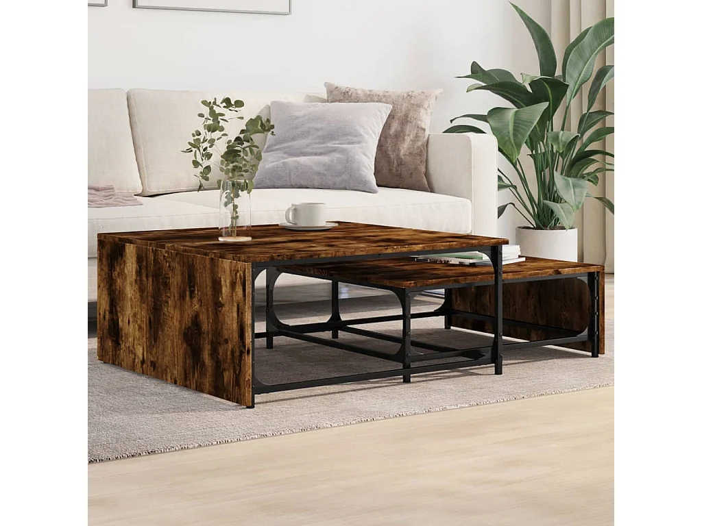 Mesa centro encastrar 2pcs deriv. madeira/metal carvalho fumado