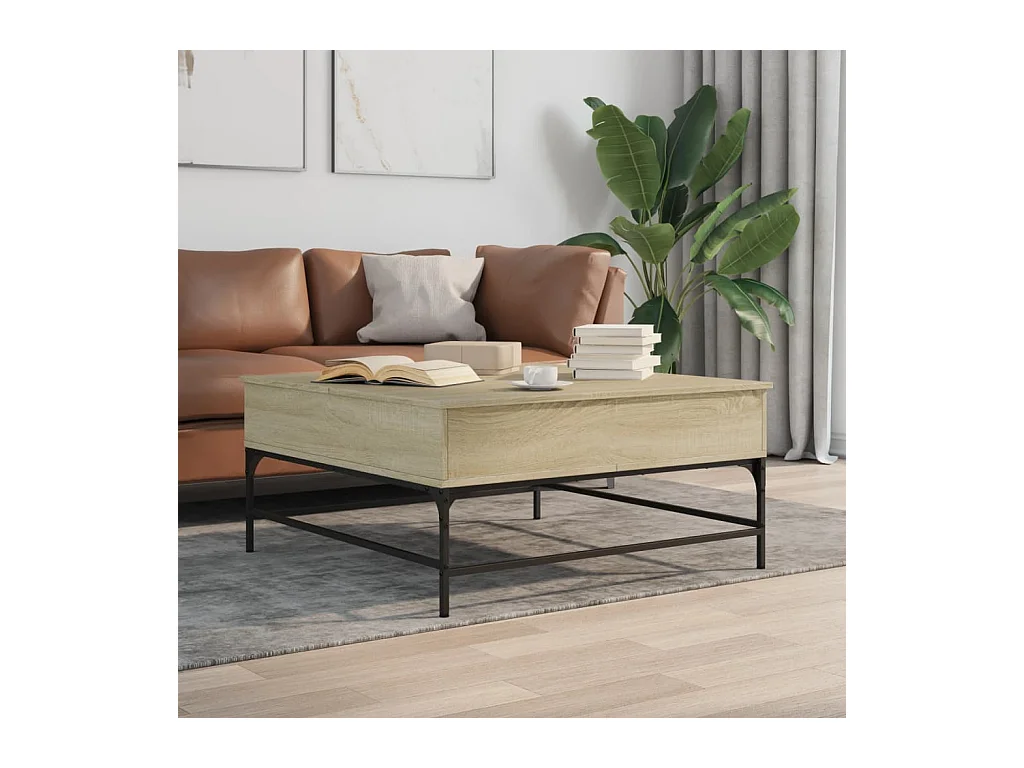 Table basse chêne sonoma 95x95x45 cm bois d'ingénierie et métal