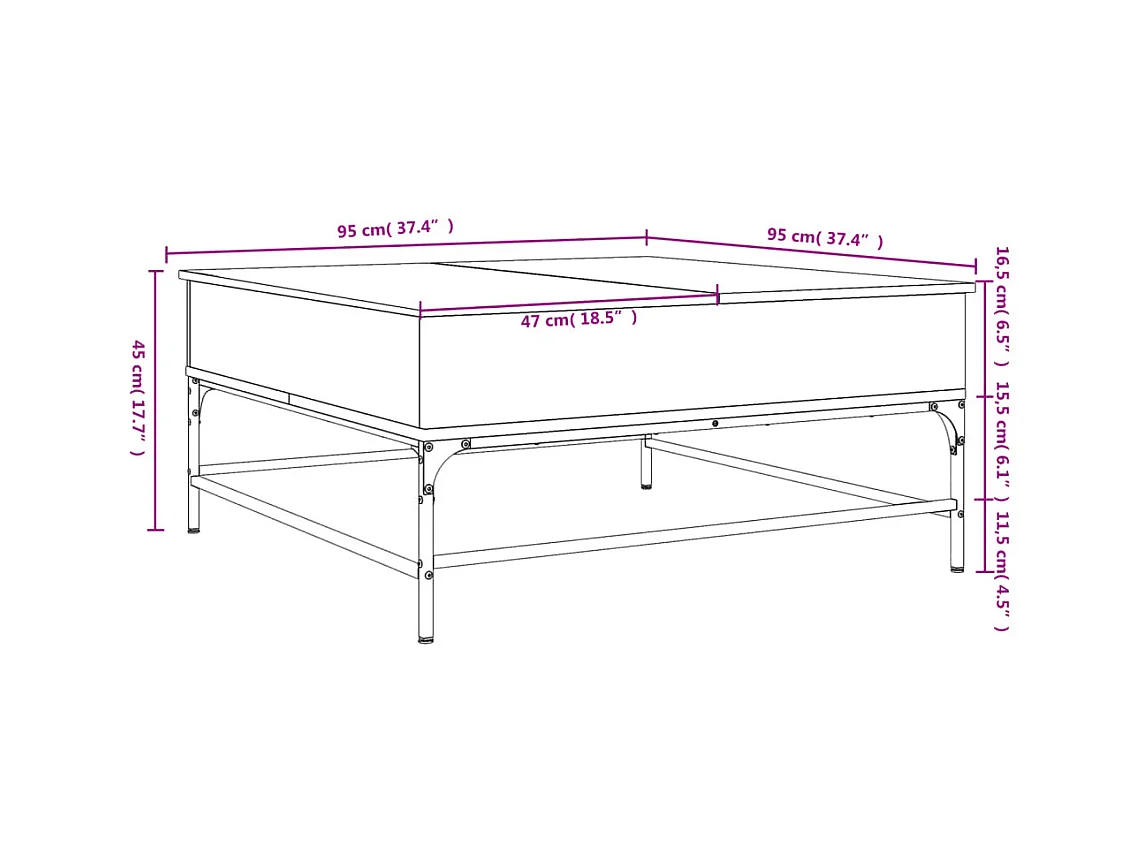 Table basse chêne sonoma 95x95x45 cm bois d'ingénierie et métal