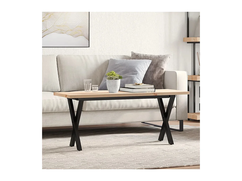 Couchtisch X-Gestell 110x40x45,5 cm Massivholz Kiefer Stahl