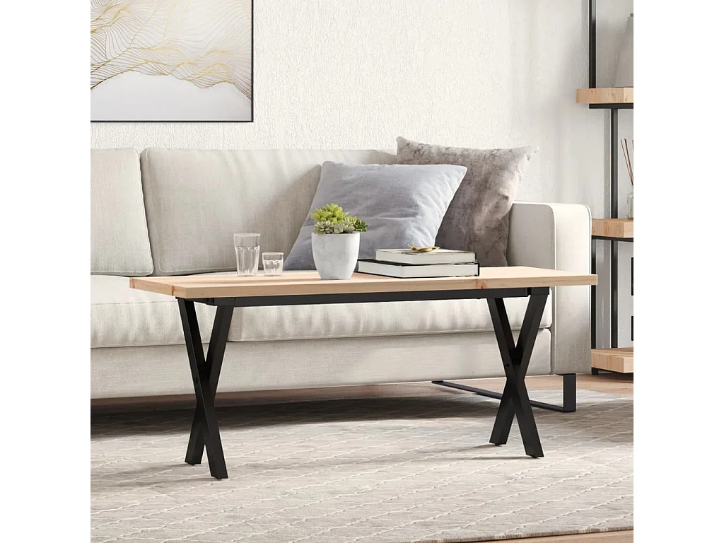 Tavolino Salotto Telaio a X 110x40x45,5 cm Legno Pino e Acciaio