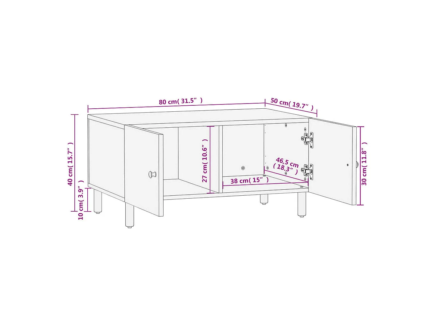 Couchtisch Schwarz 80x50x40 cm Massivholz Mango