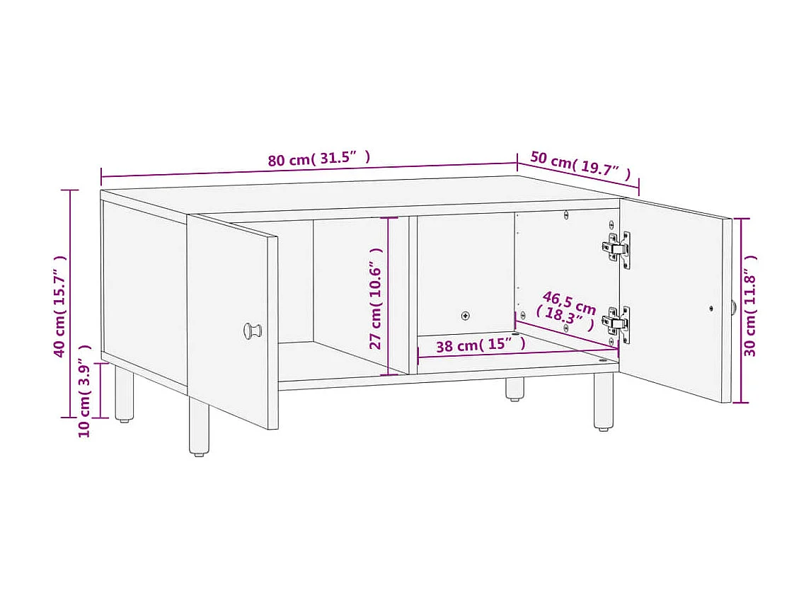 Table basse noir 80x50x40 cm bois massif de manguier