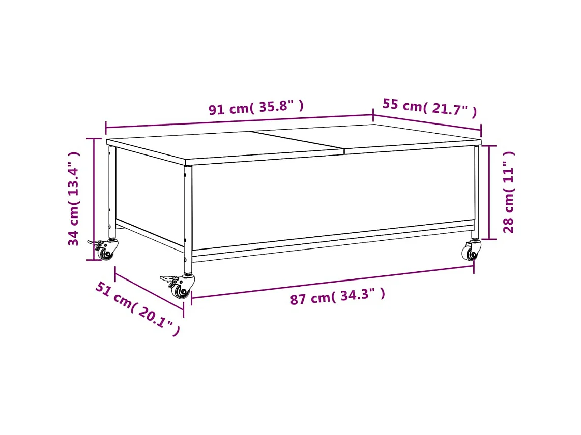 Table basse avec roulettes chêne marron bois d'ingénierie