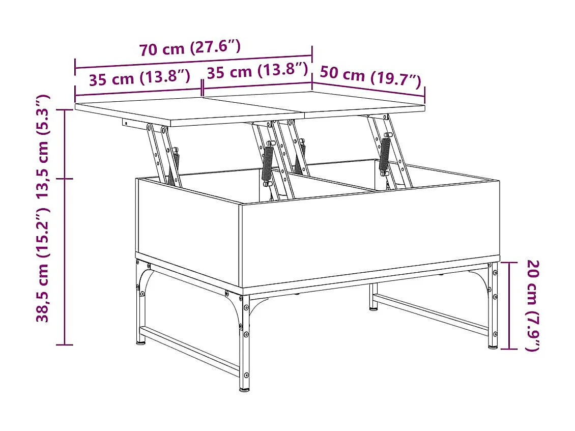 Table basse sonoma gris 70x50x40 cm bois d'ingénierie et métal