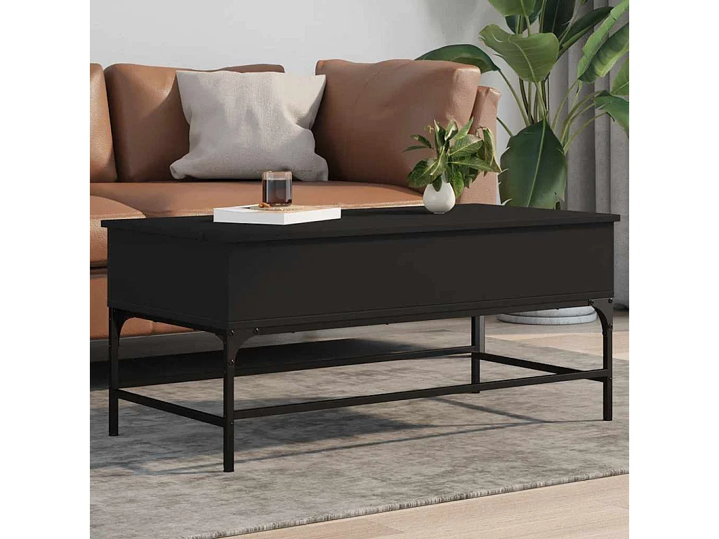 Table basse noir 100x50x45 cm bois d'ingénierie et métal
