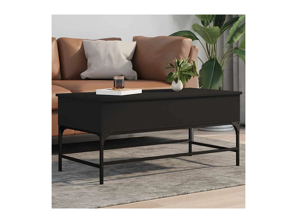 Table basse noir 100x50x45 cm bois d'ingénierie et métal